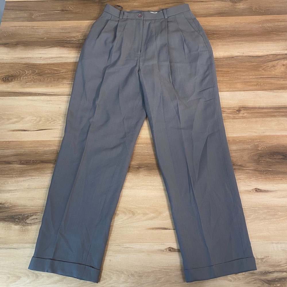 Eddie Bauer Pants Women's Petite 10 Gray Wool Blend Classic Trouser Pleated Cuff